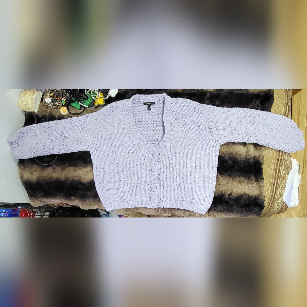 Forever 21 Junior Woman's Cardigan Knit Sweater (Extra Cozy & Thick) Purple (M)